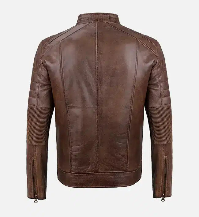 mens cafe racer coffee brown leather jacket
