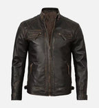 mens cafe racer distressed brown leather jacket