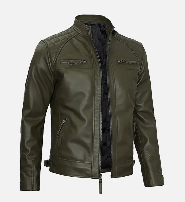 mens cafe racer jacket olive green leather
