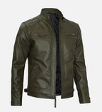 mens cafe racer jacket olive green leather