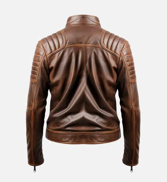 mens cafe racer leo distressed brown leather jacket