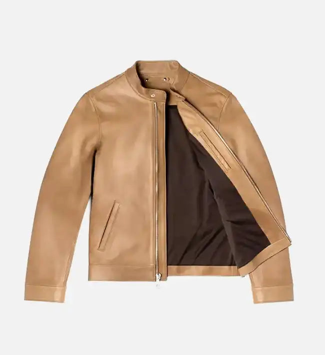 mens cafe racer tan leather jacket