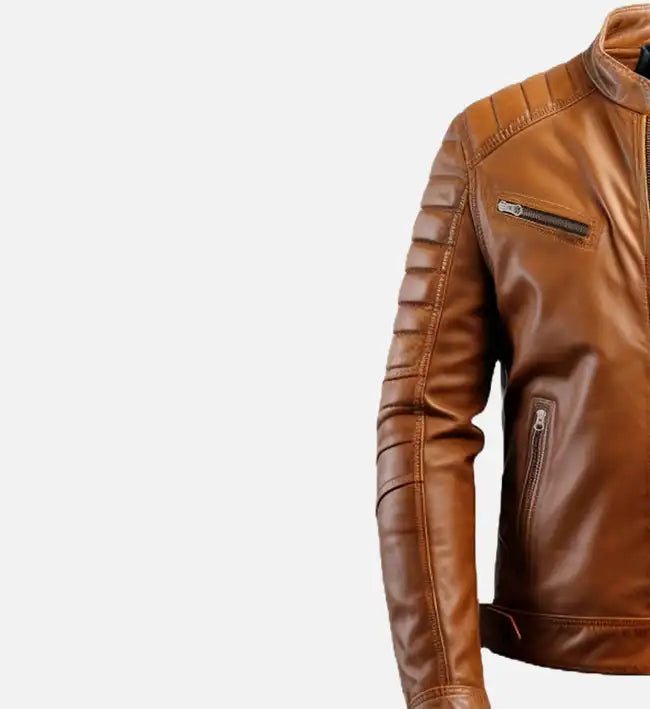 mens cafe racer tan leather jacket