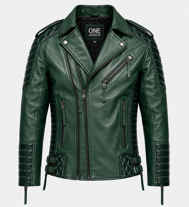 Men's Charles Burnt Green Leather Jacket