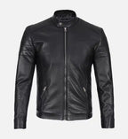 mens classic black leather cafe racer jacket
