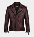Men's Classic Wine Biker Leather Jacket