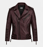 Men's Classic Wine Biker Leather Jacket
