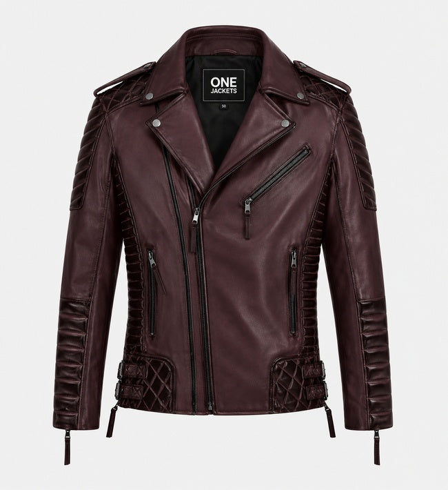 Men's Classic Wine Biker Leather Jacket