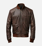 mens coffee brown bomber leather jacket