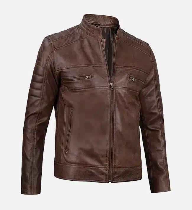 mens coffee brown cafe racer leather jacket
