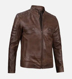 mens coffee brown cafe racer leather jacket

