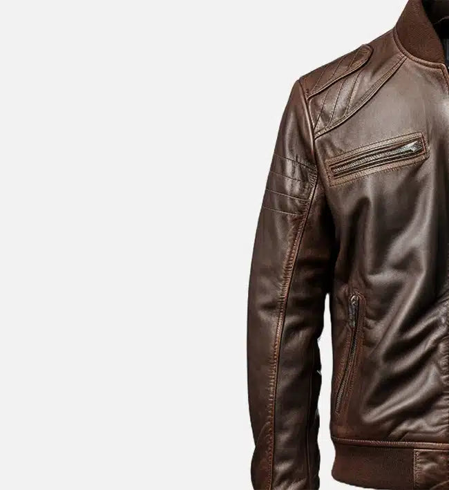 mens dark brown bomber leather jacket