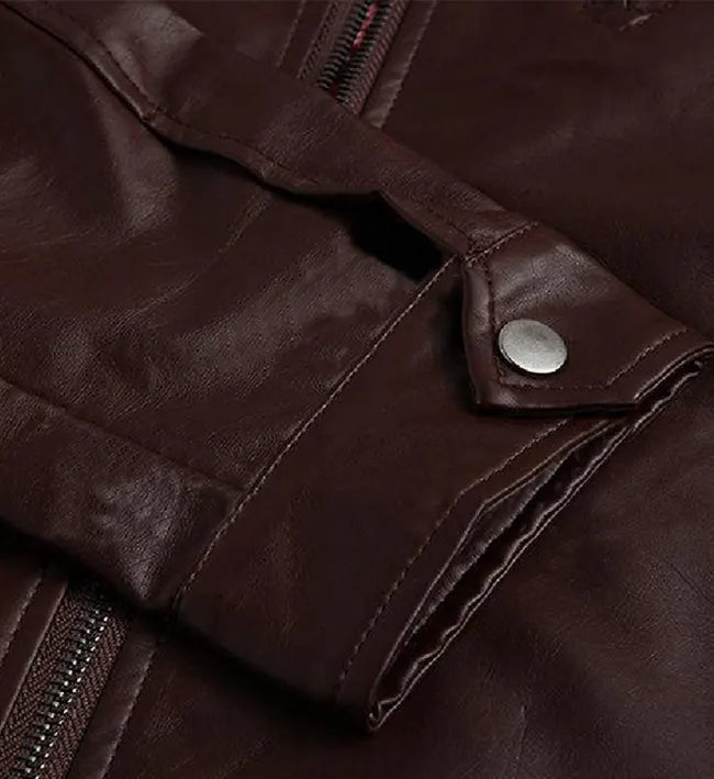 mens dark brown leather cafe racer jacket
