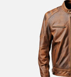 mens distressed brown cafe racer leather jacket