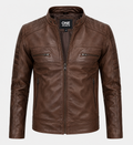 Men's Distressed Coffee Brown Cafe Racer Leather Jacket