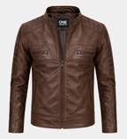 Men's Distressed Coffee Brown Cafe Racer Leather Jacket
