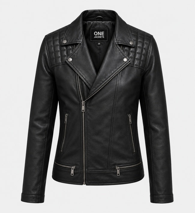 Men's Double Breast Black Biker Leather Jacket