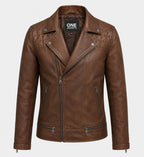 Men's Double Breast Tan Biker Leather Jacket