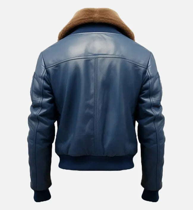mens flight blue bomber leather jacket
