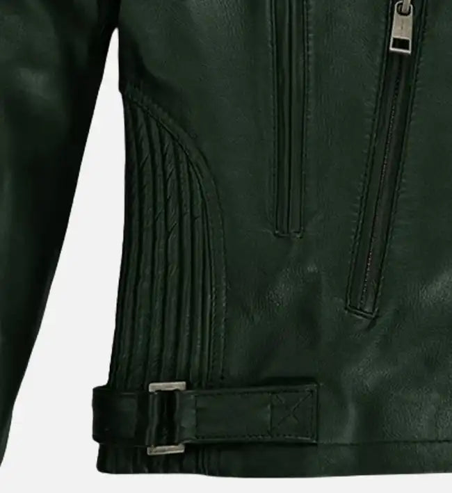mens green vintage biker leather jacket