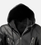 mens black hooded leather jacket