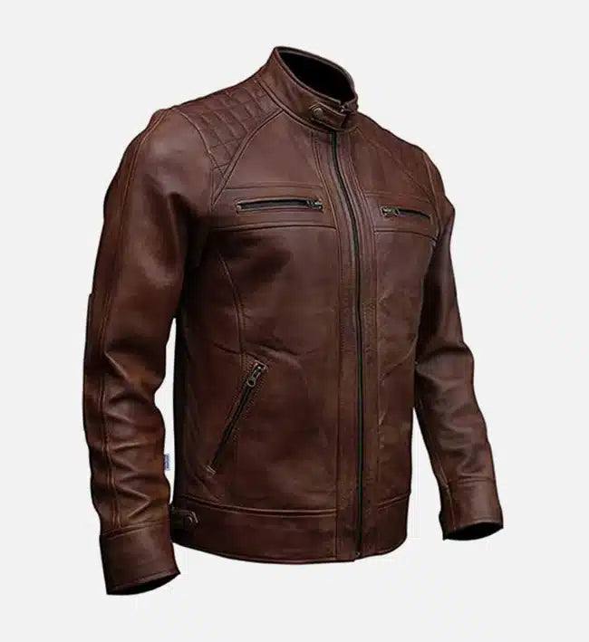 mens hudson brown moto biker leather jacket