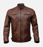 mens hudson brown moto biker leather jacket