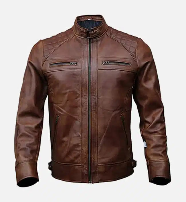 mens hudson brown moto biker leather jacket
