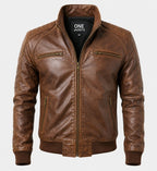 Men's Jordan Brown Leather Bomber Jacket