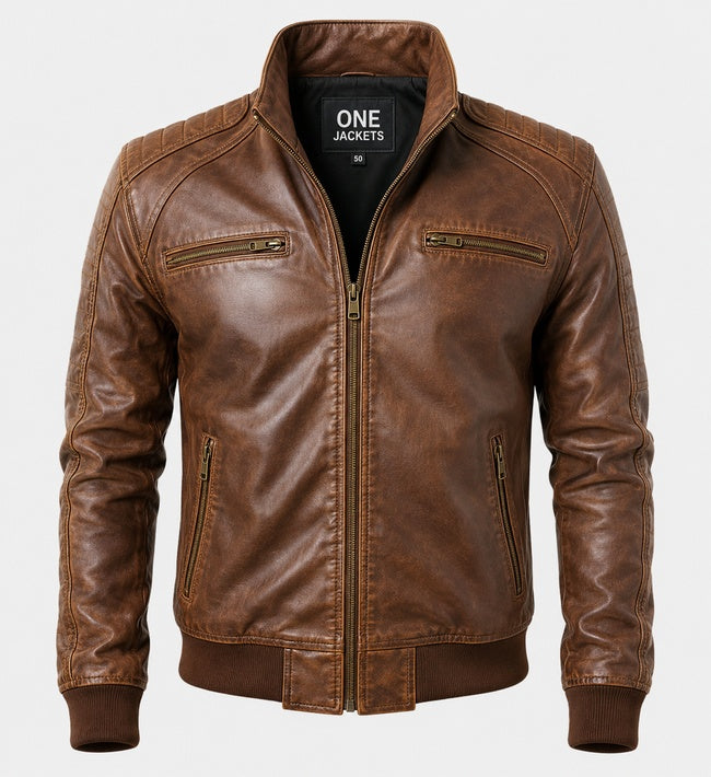 Men's Jordan Brown Leather Bomber Jacket