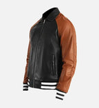 mens leather black brown varsity jacket