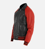 mens varsity black red leather jacket