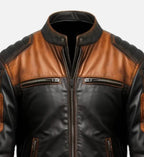mens leather black tan brown biker jacket