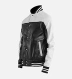 mens leather black white varsity jacket