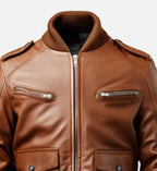 mens leather brown bomber jacket