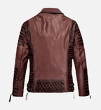 mens leather burnt maroon biker jacket