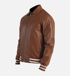 mens leather dark brown varsity jacket