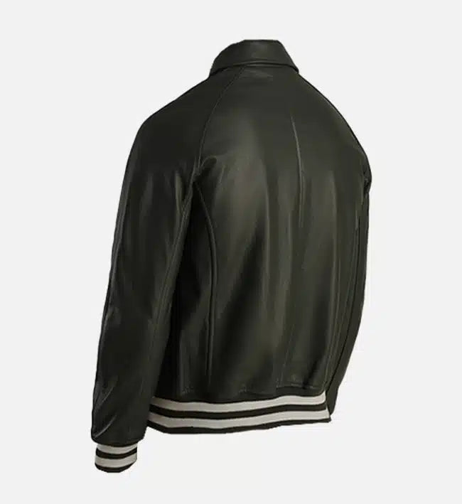 mens leather green varsity jacket