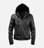 mens leather jacket black hooded