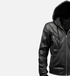 mens hooded black leather jacket