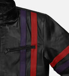 mens leather jacket red striped