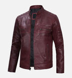 mens leather maroon cafe racer jacket