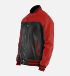 mens leather red black varsity jacket