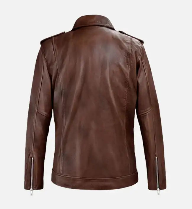 mens leather spanish brown biker jacket
