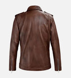 mens leather spanish brown biker jacket