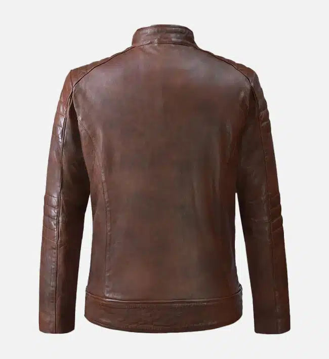 mens leather spanish brown moto biker jacket