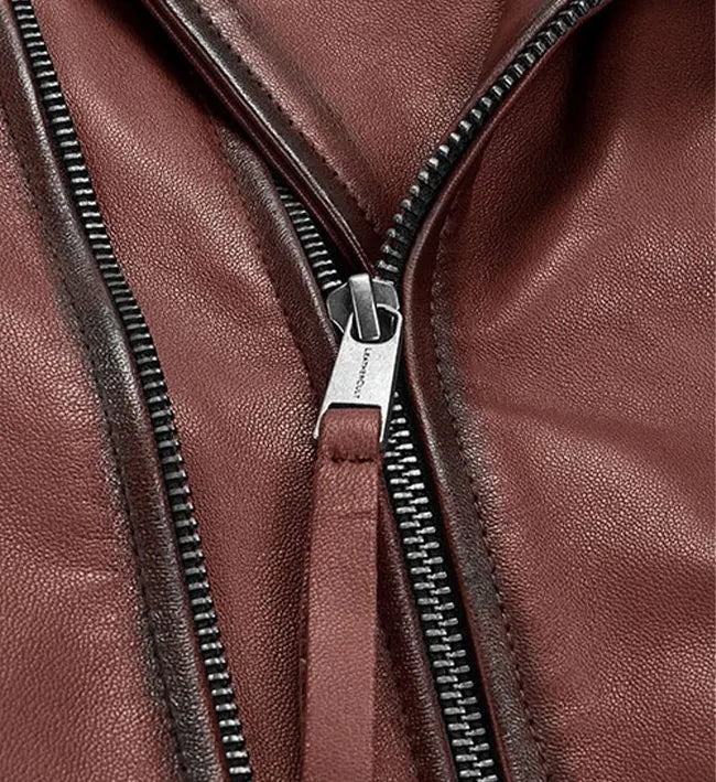 mens maroon burnt biker leather jacket