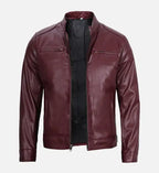 mens maroon cafe vegan leather jacket