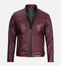mens maroon cafe vegan leather jacket