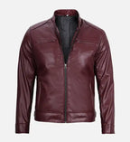 mens maroon cafe vegan leather jacket